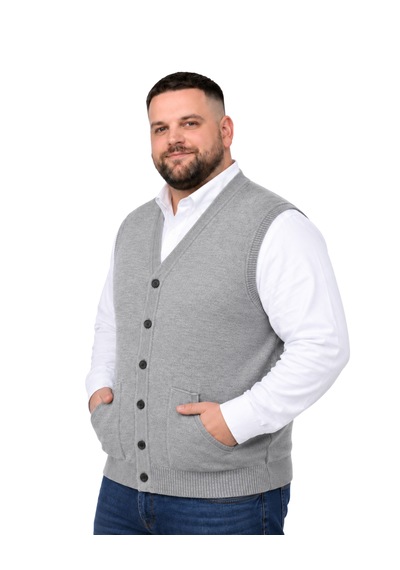 Battalmoda Erkek Büyük Beden Gri Cepli Triko Yelek 3xl-4xl-5xl-6xl