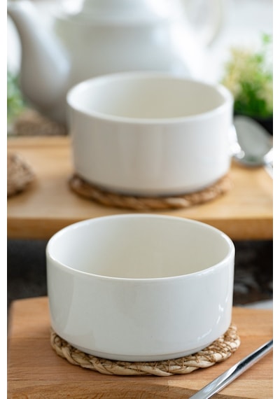 10 Cm 2'li Porselen Sufle Kabı Mini Fırın Kabı / Ramekin Kırık Beyaz