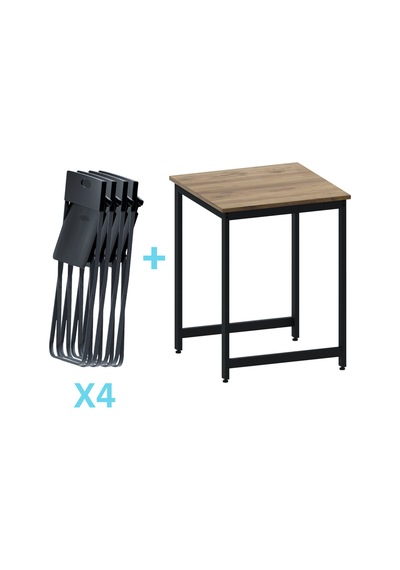 Balkon Bahçe Mutfak 5'li Bistro Set Masa Sandalye Takımı Çam - Siyah