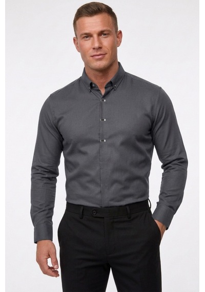 Deep Sea Deepsea Antrasit Slim Fit Likralı Kolay Ütülenebilir Gizli Düğmeli Erkek Gömlek 2602614 Deep Sea Deepsea Antrasit Slim Fit Likralı Kolay Ütülenebilir Gizli Düğmeli Erkek Gömlek 2602614