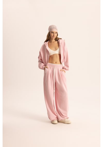 Mai Studios Co. Olin Bel Detay Pembe Kapüşonlu Crop Eşofman Takım Pembe