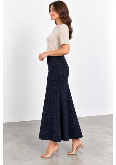 Bihan Store Kadın Simli Triko Etek W27-32940 - Lacivert