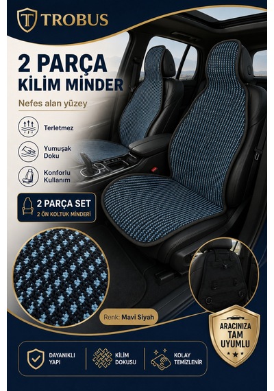 Toyota Rav4 2019 Ve Sonrası Üniversal Örme Ön 2 Parça Minder Terletmez Kaymaz Taban Siyah Mavi