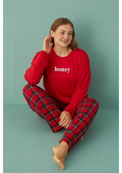 Gd Goldoremi 50802-2 Büyük Beden Kadın Honey Milan Kumaş Pijama Takım 001
