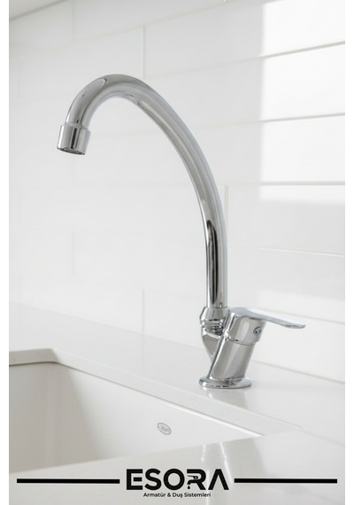Krom Mermerden Tek Su Çıkışlı Lavabo Bataryası