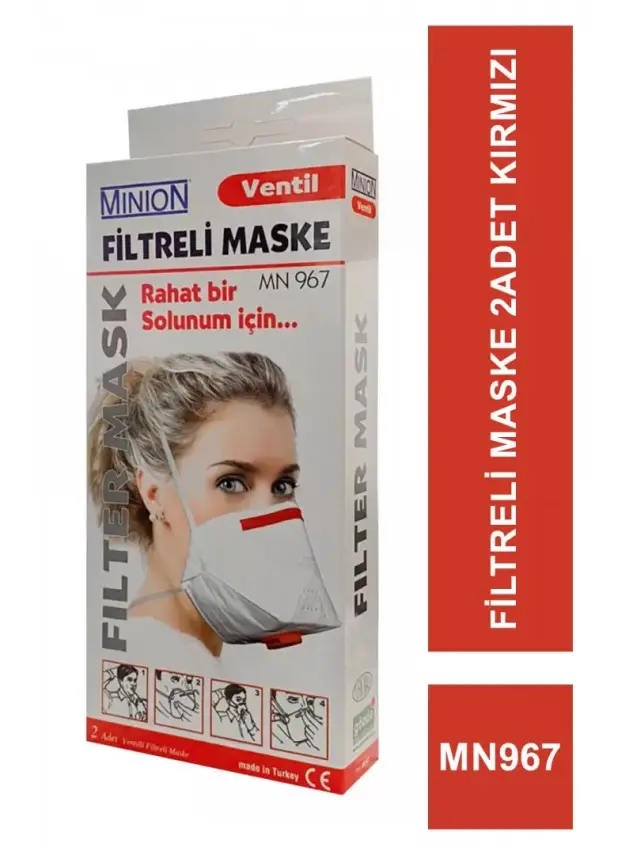 Mınıon Ventil Filtreli Maske Mn967 Ffp 3 Kırmızı 2 Adet