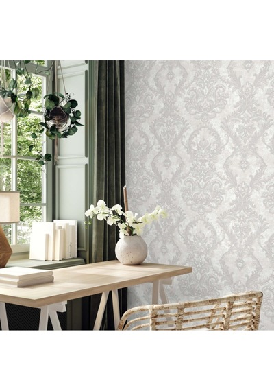 Adawall Ancient Petal Design Wallpaper Zengin Damask Desen Rococo 1303-1/15 Gri, Krem 1.06x15.6m - 16.5m² Çok Renkli