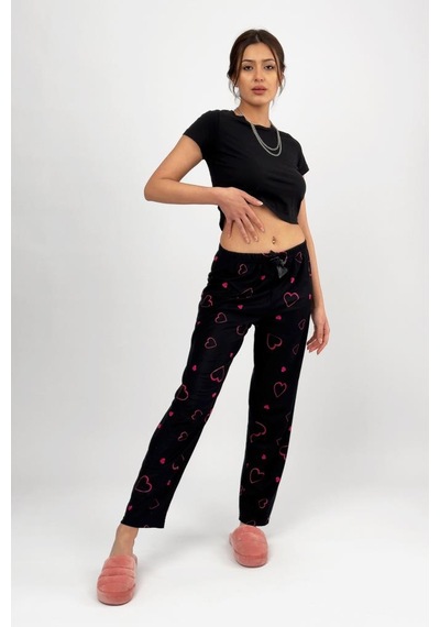 Kadın Kadife Pijama Altı Eşofman Pamuklu Fuşya
