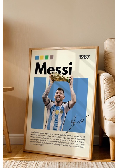 Lionel Messi Çerçeveli Tablo - Dekoratif Çerçeveli Futbolcu Poster Tablo