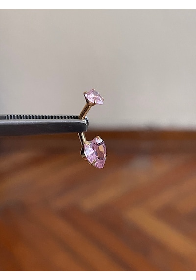 316 L Cerrahi Çelik Kalpli Göbek Piercingi Baget Taşlı Pembe Kalpli Piercing Açık Mor