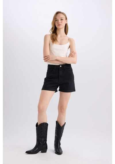 Defacto Mom Fit Yüksek Bel Katlamalı Paça Jean Şort E0519ax25smnm40 Siyah