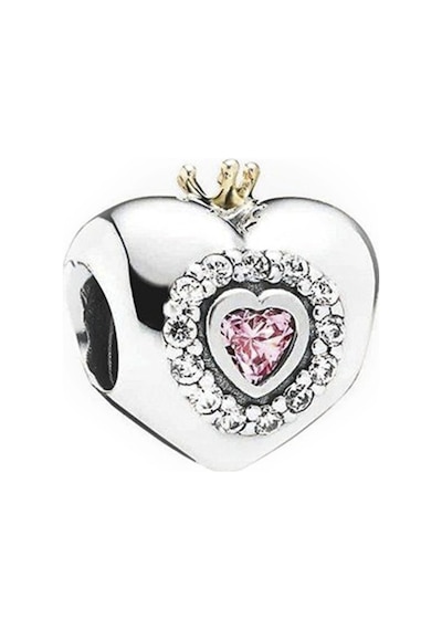 Nur Silver Princess Taçlı Kalp Gümüş Charm Nur-bl00326