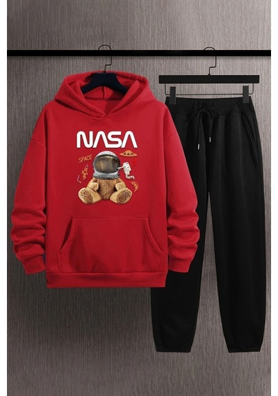 Uyguntarz Unisex Nasabear Baskılı Eşofman Takımı Kırmızı