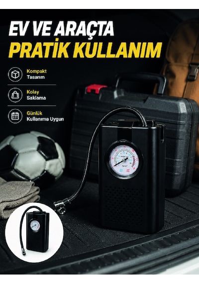 Taşınabilir Araç Hava Pompası Analog Manometreli Lastik Şişirme Pompası Akıllı Saat