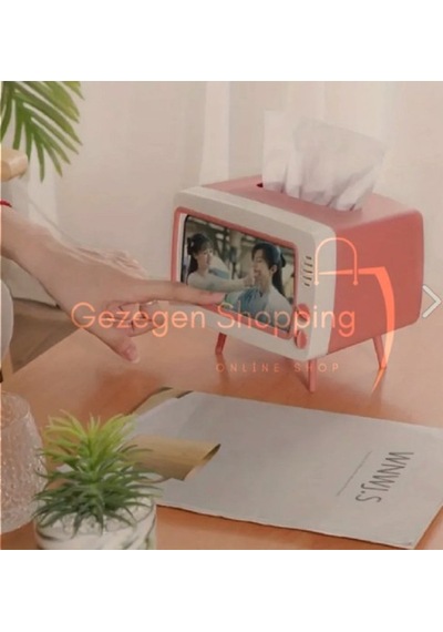 Tv Şeklinde Retro Telefonluk Peçetelik Hediyelik Telefon Aksesuarları Renk Kırmızı Pembe