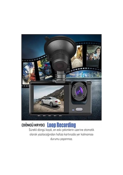 Araç İçi Kamera 1080p 3 Kameralı Ips Ekran G Sensör Gece Görüş Ultra Geniş Açılı 4k 64gb Kart