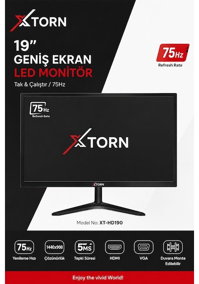 Torn 19" Geniş Ekran 75 Hz 5ms Dahili Hoparlör Vga,hdmı,ses Sesli Led Monitör