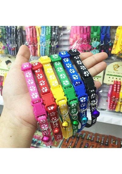 Pembe Çanlı Ayarlanabilir Köpek Yavrusu Bling Pati Baskılı Köpek Tasma Pembe