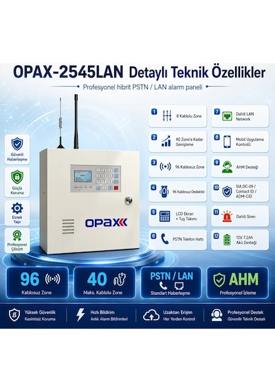 Opax-2545lan+bgr+09+akü Networklü Alarm Paneli &bgr-09 Kablosuz Sirenli Fullset