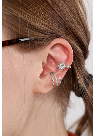 2'li Gold Renk Kuzey Yıldızı Earcuff Cuff Gümüş