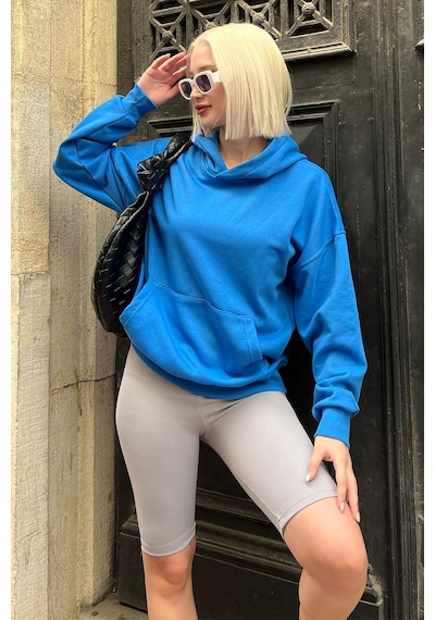 Saks Kapüşonlu Oversize Cepli Sweatshirt Mg2207