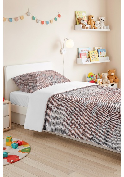 Geometrik Kiremit Genç Odası Tek Kişilik Pike Takımı - Modern Gri 160x220 Cm Kapitone Yatak Örtüsü Kışlık Dere Nüansı