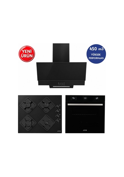 Alveus AFM Serisi Fue-07 Siyah Cam Turbo + Soğutma 3'Lü Ankastre Set Fırın + Ocak + Davlumbaz