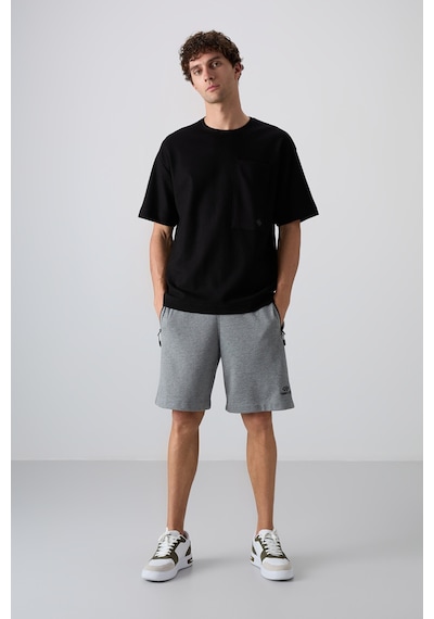 Tommy Life Siyah Pamuklu Kalın Yüzeyi Dokulu Oversize Fit Basic Erkek T-shirt - 88341 001