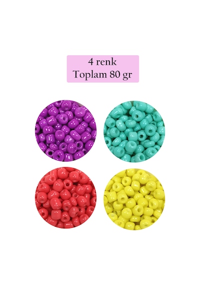 Dökme Cam Kum Boncuk Büyük Boy 6/0 4 Mm - 4 Renk - Toplam 80 Gram - Bnc411