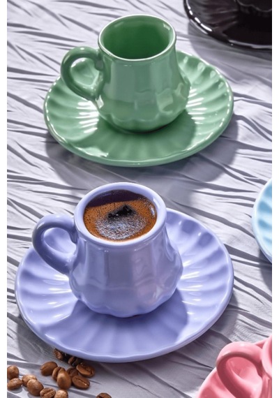 Renkli 6 Lı Kahve Fincanı Takımı - Şık Modern Tasarım Hediyelik Renkli
