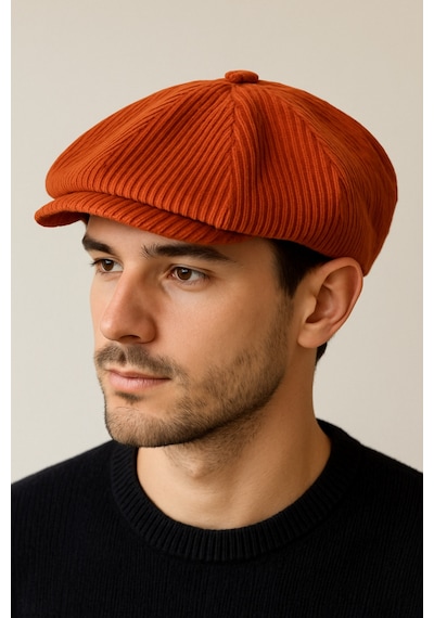 Aida Jewelss Kışlık Kadife Ingiliz Kasket Peaky Blinders Model Erkek Kasket Dökümlü Kadife Kasket Kiremit