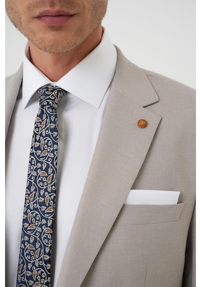 Efor Slim Fit Çift Yırtmaç Keten Karışımlı Yelekli Klasik Taş Takım Elbise Tk 914 Taş