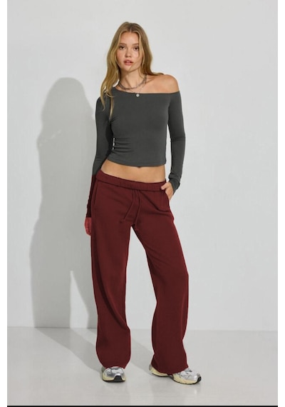 Bordo Bol Paça Kadın Eşofman Altı Mg2279 Bordo