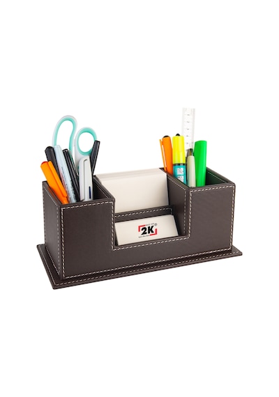Masaüstü Deri Organizer Kalemlik 4 Gözlü Desktop Organizer Rainbow Vegan 10x12x25 Cm. Kahverengi