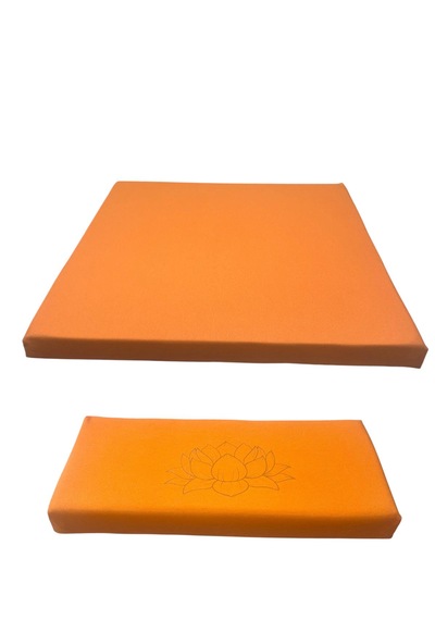 60x60 Meditasyon Minderi Seti İkili Yoga Meditasyon Minderi Lotus Çiçeği Baskılı Meditasyon Minderi Turuncu