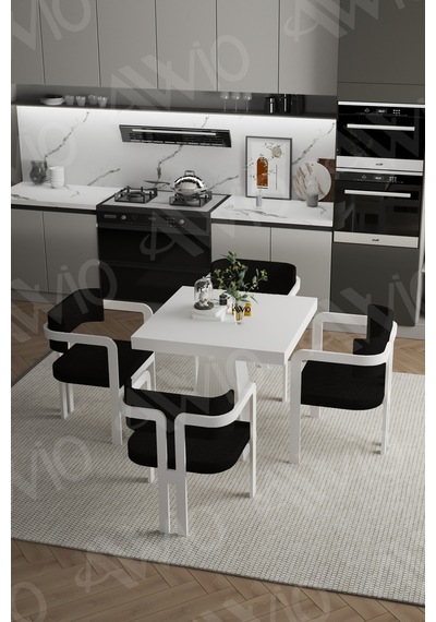 Avvio Demre Bohem Ayak Tokyo Demonte Sandalye 80x80 Yemek Masası Mutfak Masası 4 Kişilik Beyaz