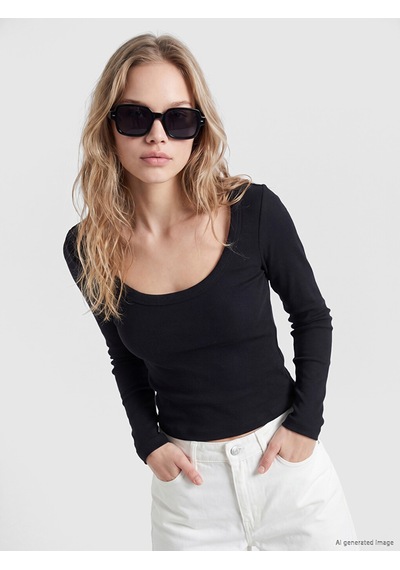 Lcw Vision Siyah U Yaka Kadın Fitilli Body