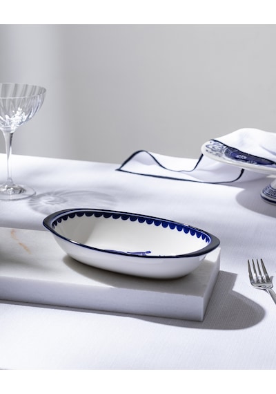 Madame Coco Reve Bleu Tierra Oval Tabak - 22 Cm - Mavi/beyaz 8684427225370 Çok Renkli