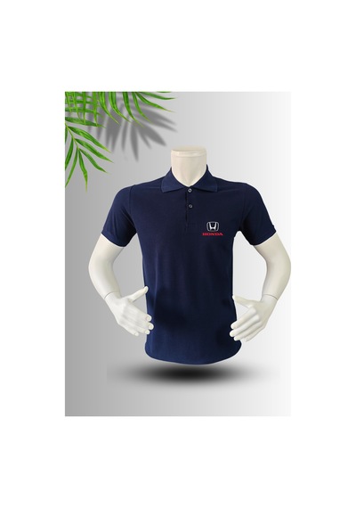 Frooy Honda Logo Baskılı Polo Yaka Pamuklu T-shirt Lacivert