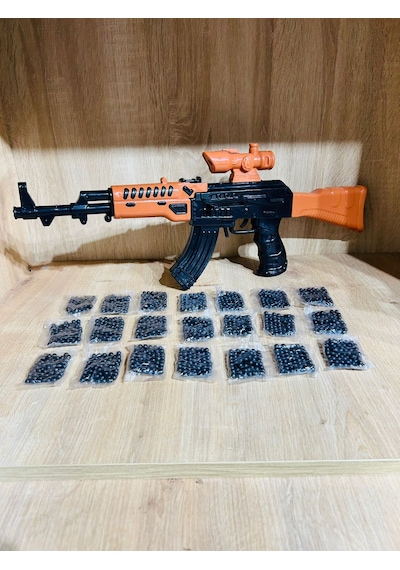 Boncuklu Oyuncak Tüfek 55 Cm 1 Adet Ak47+21 Paket Plastik Boncuk