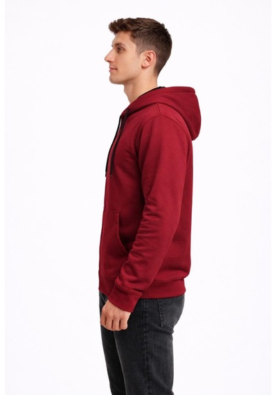 Axxel Erkek Bordo 2 İplik Fermuarlı Kapüşonlu Sweatshirt-w1084 Bordo