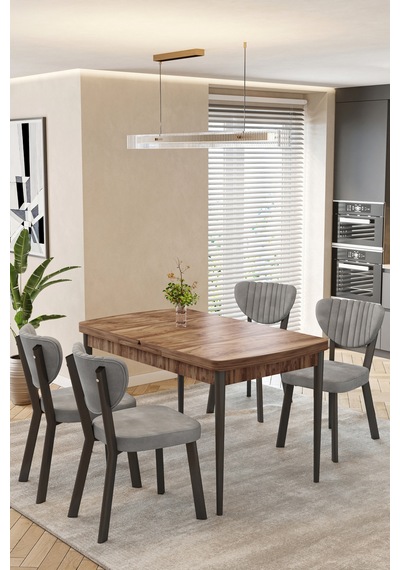 Mutfak Masası Takımı 4 Kişilik Açılır Masa Sandalye Takımı Salon Masası Yemek Masası-elma Takım Ceviz Masa - Gri Mutfak Masası Takımı 4 Kişilik Açılır Masa Sandalye Takımı Salon Masası Yemek Masası-elma Takım Ceviz Masa - Gri