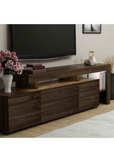 Beliz Modern LED Işıklı 3 Kapaklı, Raflı TV Sehpası – 192 cm, Ceviz Beliz Modern LED Işıklı 3 Kapaklı, Raflı TV Sehpası – 192 cm, Ceviz