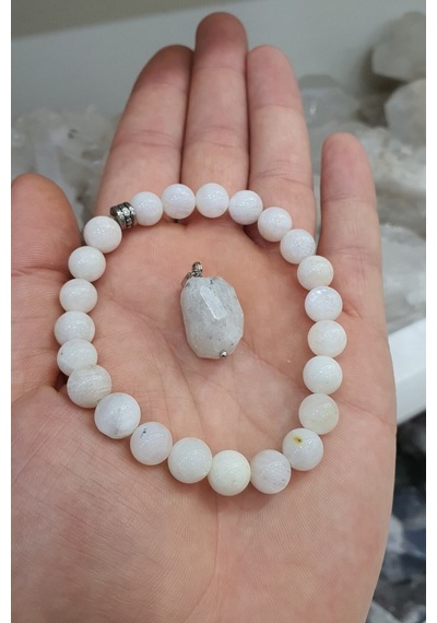 Ay Taşı Bileklik Ay Taşı Kolye Hediyeli Kaliteli Çelik Zincir Ile Birlikte 8 Mm Siyah