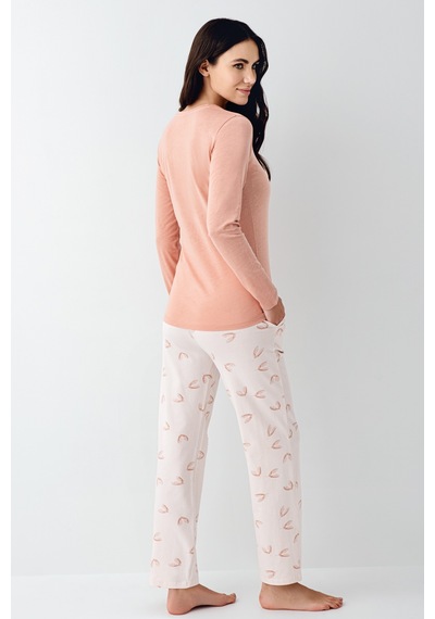 Pierre Cardin 9061 Modal Uzun Kol Kadın Pijama Takımı V1 Retro Pembe