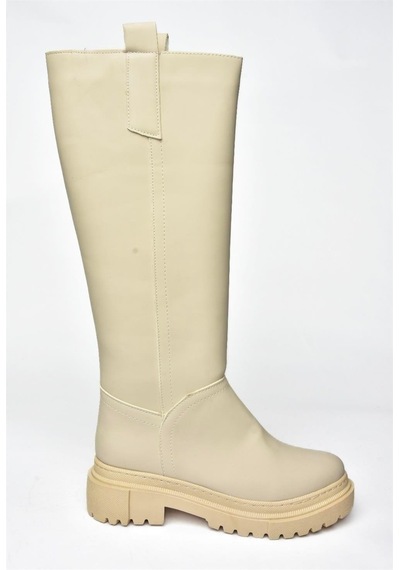 Fox Shoes V973222209 Bej Kalın Tabanlı Kadın Binici Çizmesi Bej