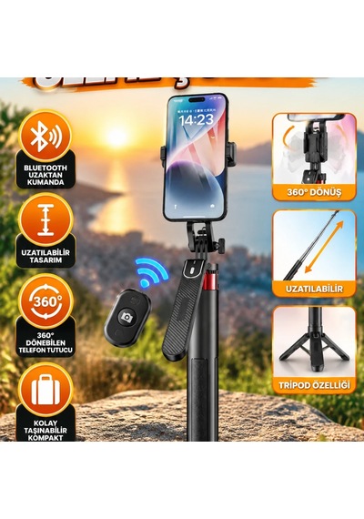 Uzatılabilir Tripodlu Selfie Çubuğu Ayarlanabilir Telefon Tutucu Ve Uzaktan Kumanda