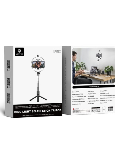 Lenyes Lph102 Uzaktan Kumandalı Çok Fonksiyonlu Ring Light Selfie Çubuğu Siyah