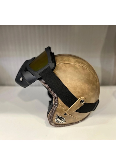 Kask Tex 701 Jyt Kahverengi Deri + Kask Maskeli
