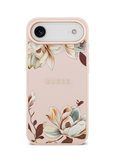 Apple Uyumlu iPhone 17 Air Kılıf Guess Lisanslı M-safeli Taneli Çiçek Tasarımlı Metal Yazı Logolu Pembe Pembe